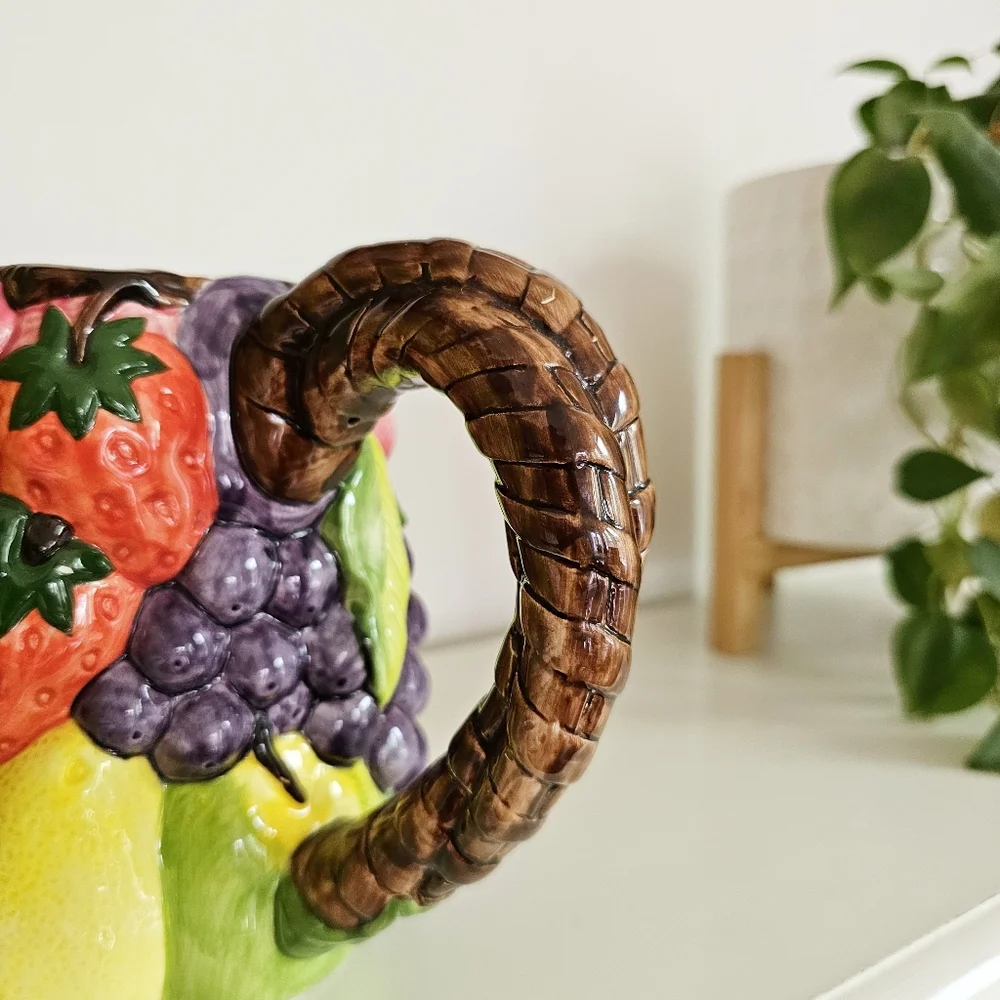 Vintage Handcrafted Pier 1 Imports Majolica Ceramic Fruits Design Pitcher 7